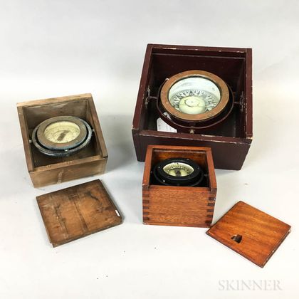 Three Boxed and Gimbaled Compasses