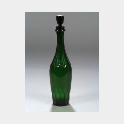 Cut Deep Green Glass Decanter with Stopper