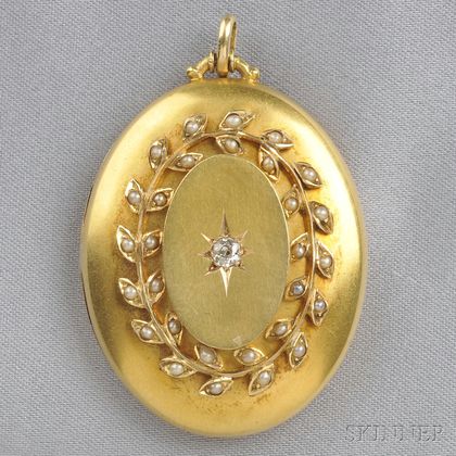 Sold at auction Antique 14kt Gold, Split Pearl, and Diamond Locket ...