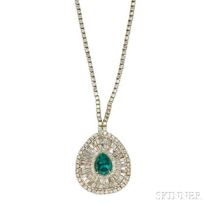 14kt Gold, Emerald, and Diamond Necklace