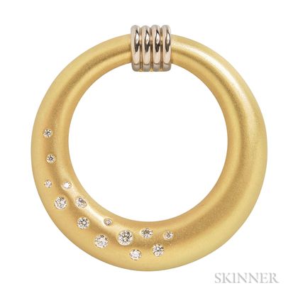 18kt Gold and Diamond Circle Pendant/Brooch, R.W. Wise