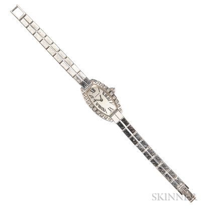 Lady's 18kt White Gold and Diamond Tonneau Wristwatch, Cartier