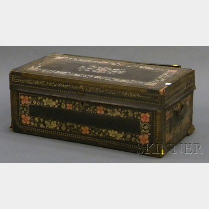 Chinese Export Brass-mounted Polychrome-painted Leather-clad Camphorwood Trunk