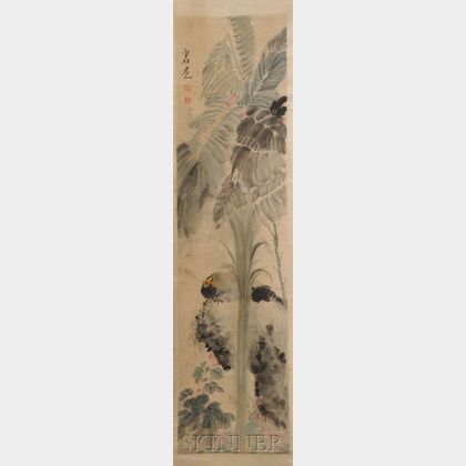 Hanging Scroll Depicting a Bird and Lotus Pond