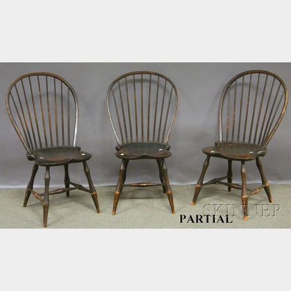 Eight D.R. Dimes Windsor Black-painted Bow-back Side Chairs