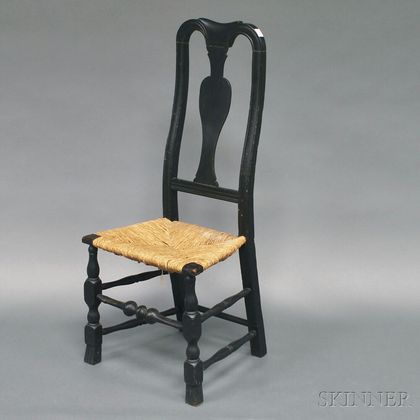Queen Anne Black-painted Spanish-foot Side Chair
