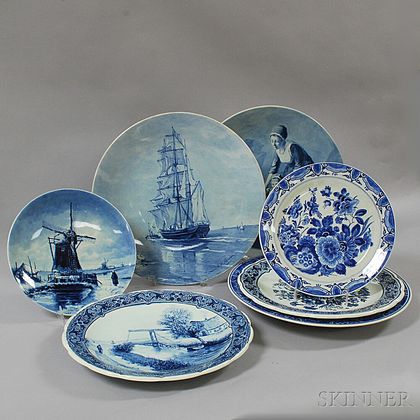 Seven Delft Blue and White Plates