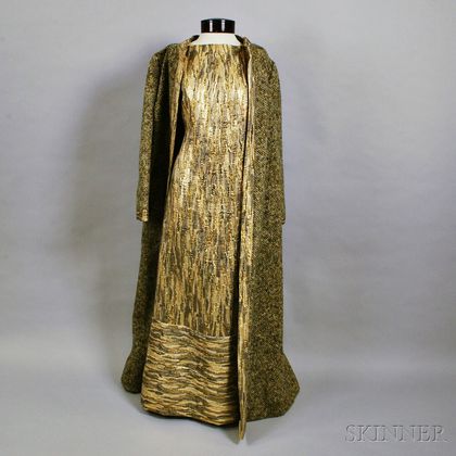 Pauline Trigere Metallic Brocade Gown and Coat
