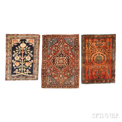 Three Antique Sarouk Mats