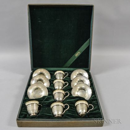 Six Sterling Silver Saucers and Demitasse Cups