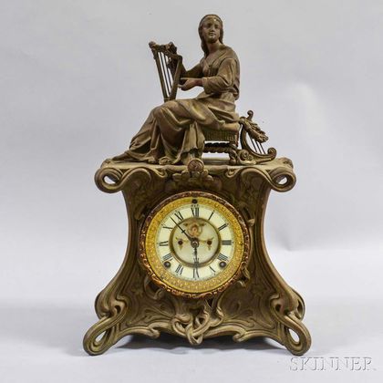 Ansonia Art Nouveau Cast Metal Mantel Clock