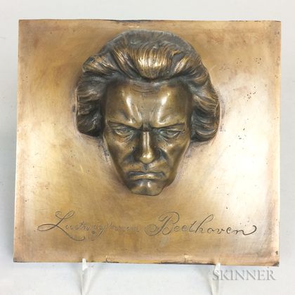 Small Bronze Bust Plaque of Beethoven