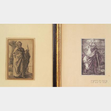After Albrecht Durer (German, 1471-1528) Lot of Two Images of Saints: St. Christopher
