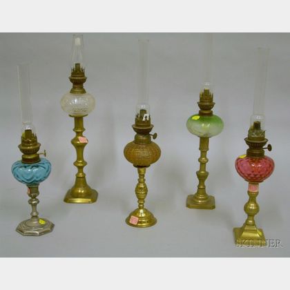Five Glass Peg Lamps on Candlestick Bases