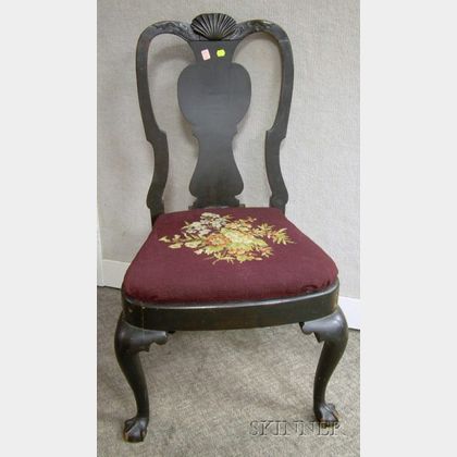 Queen Anne Needlepoint Upholstered Shell-carved Mahogany Side Chair with Claw and Ball Feet. 