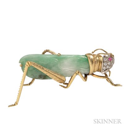 18kt Gold and Jade Grasshopper Brooch