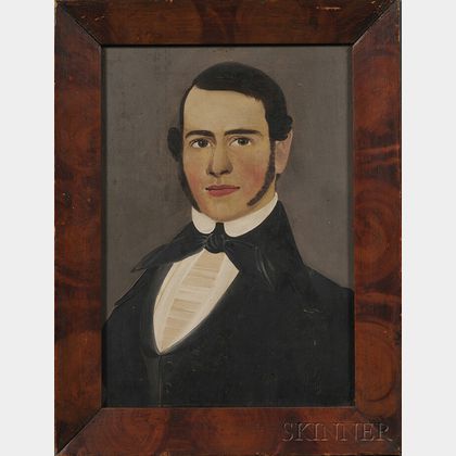 Attributed to William Matthew Prior (American, 1806-1873) Portrait of a Young Man with Brown Eyes and Sideburns