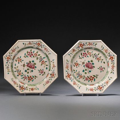 Pair of Staffordshire Enameled Salt-glazed Stoneware Plates