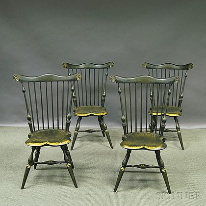 Set of Four Reproduction Fan-back Windsor Side Chairs