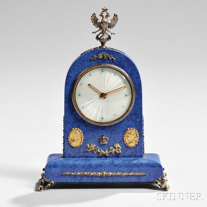 Lapis, Silver, and Gem-set Eight-day Desk Clock