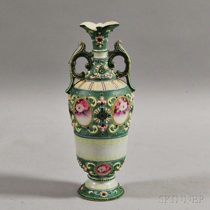 Continental Enameled Ceramic Vase
