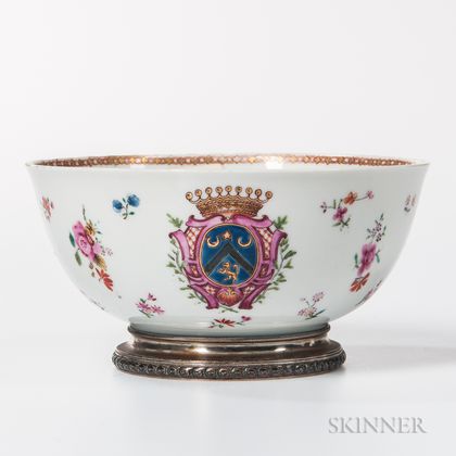 Small Silver-mounted Armorial Export Porcelain Bowl