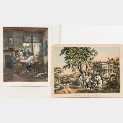 Nathaniel Currier Hand-colored Lithographs The Rubber and American Country Life 