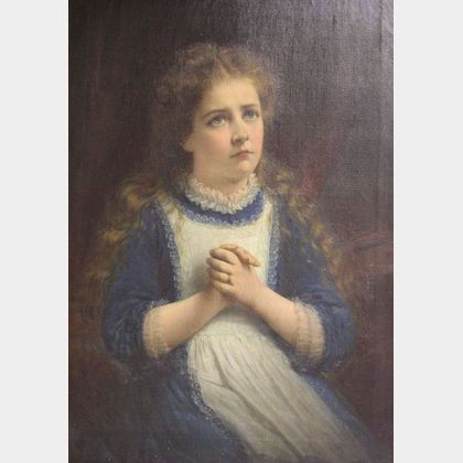 Framed Oil Portrait of a Young Girl in Blue. 