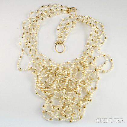 18kt Gold and Pearl Bib Necklace