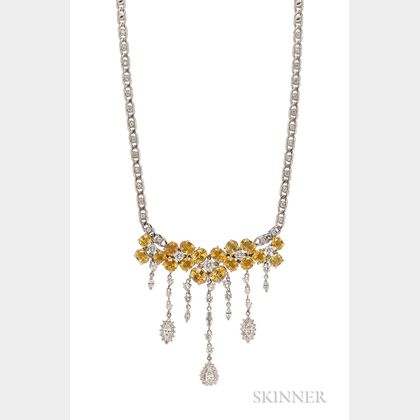 14kt Gold, Yellow Sapphire, and Diamond Necklace