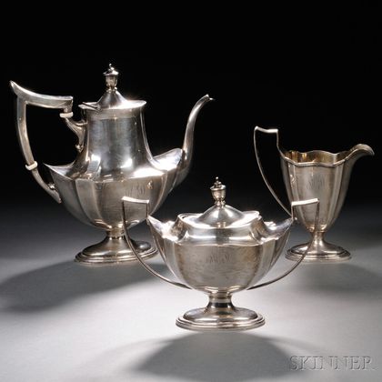 Three-piece Gorham Plymouth Pattern Sterling Silver Tea Service