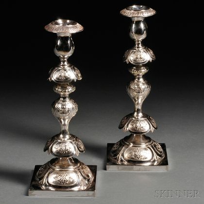 Pair of Fraget Silver-plated Shabbat Candlesticks