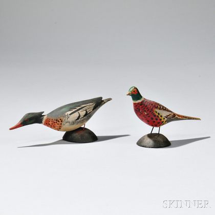 Miniature Carved and Painted Merganser and Pheasant Figures