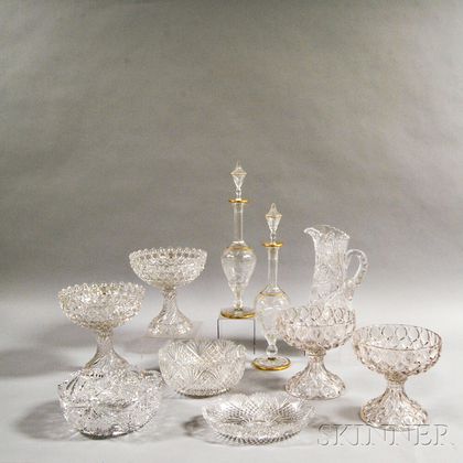 Ten Pieces of Colorless Glass Tableware