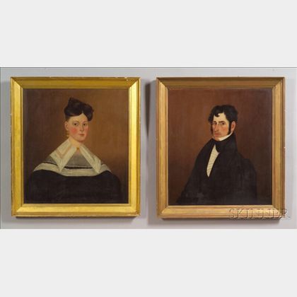 American School, 19th Century, Pair of Portraits of Thomas and Sophie Whipple of Ipswich, Massachusetts