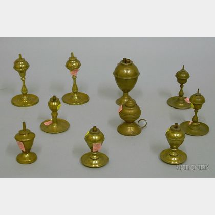 Ten Small Brass Whale Oil Lamps