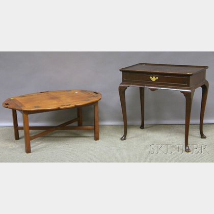 Chippendale-style Mahogany Butlers Tray Table and a Quigley Queen Anne-style Walnut Tray-top Tea Table. 
