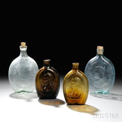 Four Blown-molded Glass Flasks