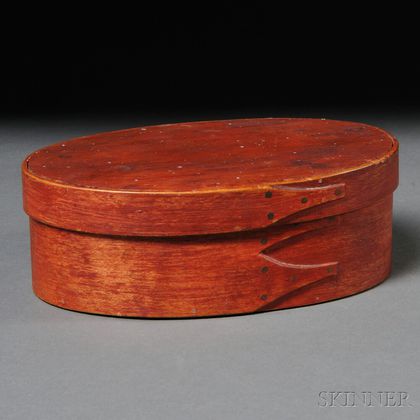 Shaker Red-painted Oval Covered Box and Contents