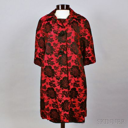 Hattie Carnegie Red and Black Brocade Cocktail Dress and Jacket