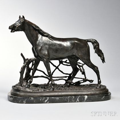 After Pierre-Jules Mêne (French, 1810-1879) Bronze Horse with Fence