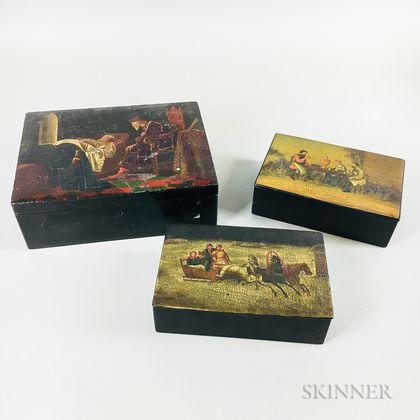 Three Russian Lacquered Boxes