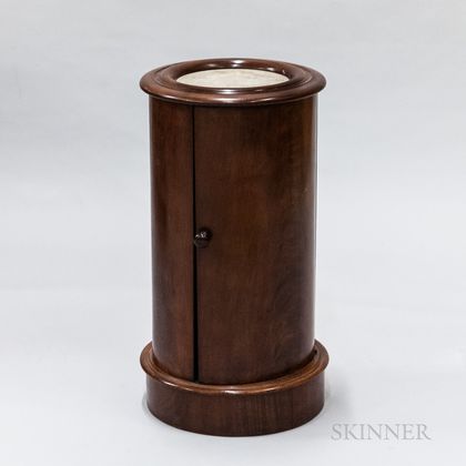 Mahogany Veneer Marble-top Cylindrical Cabinet
