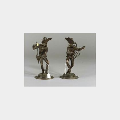 Pair of Continental Bronze Figural Candlesticks