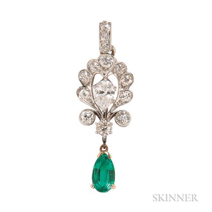Edwardian Diamond and Emerald Pendant