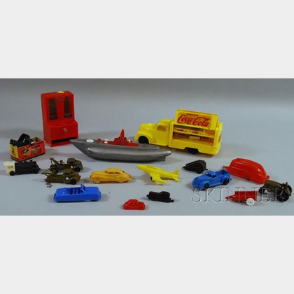 Group of Plastic Toy Vehicles and Other Toys