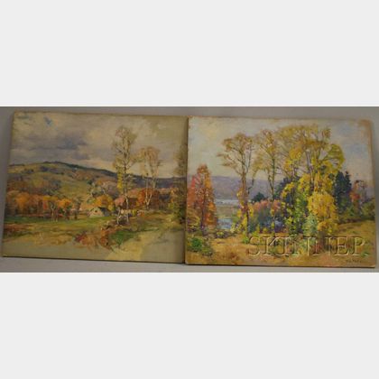 William Jurian Kaula (American, 1871-1953) Lot of Two Unframed Landscapes: Elm Trees, Autumn