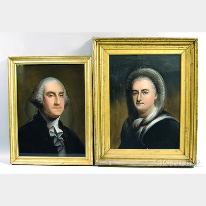 Attributed to William Matthew Prior (American, 1806-1873) Pair of Portraits of George and Martha Washington.