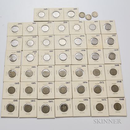 Forty-eight Circulated Liberty Head Nickels. Estimate $50-100