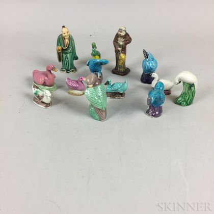 Thirteen Miniature Ceramic Birds and Figures